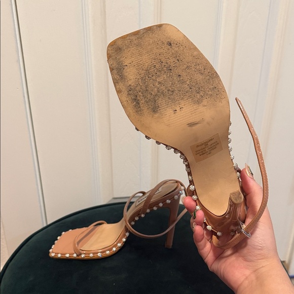 Steve Madden Tan Patent Strappy Heels with Crystal Trim - Picture 3 of 4